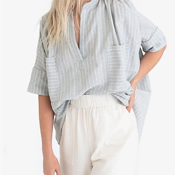 Tribe Alive Striped Split-Neck Top (S) - Picture 1 of 11